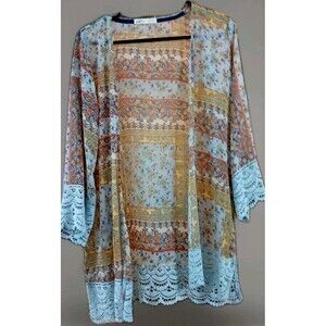 Jolt Kimono Cardigan Small Boho Sheer Patchwork Lace Trim Festival Hippie Top